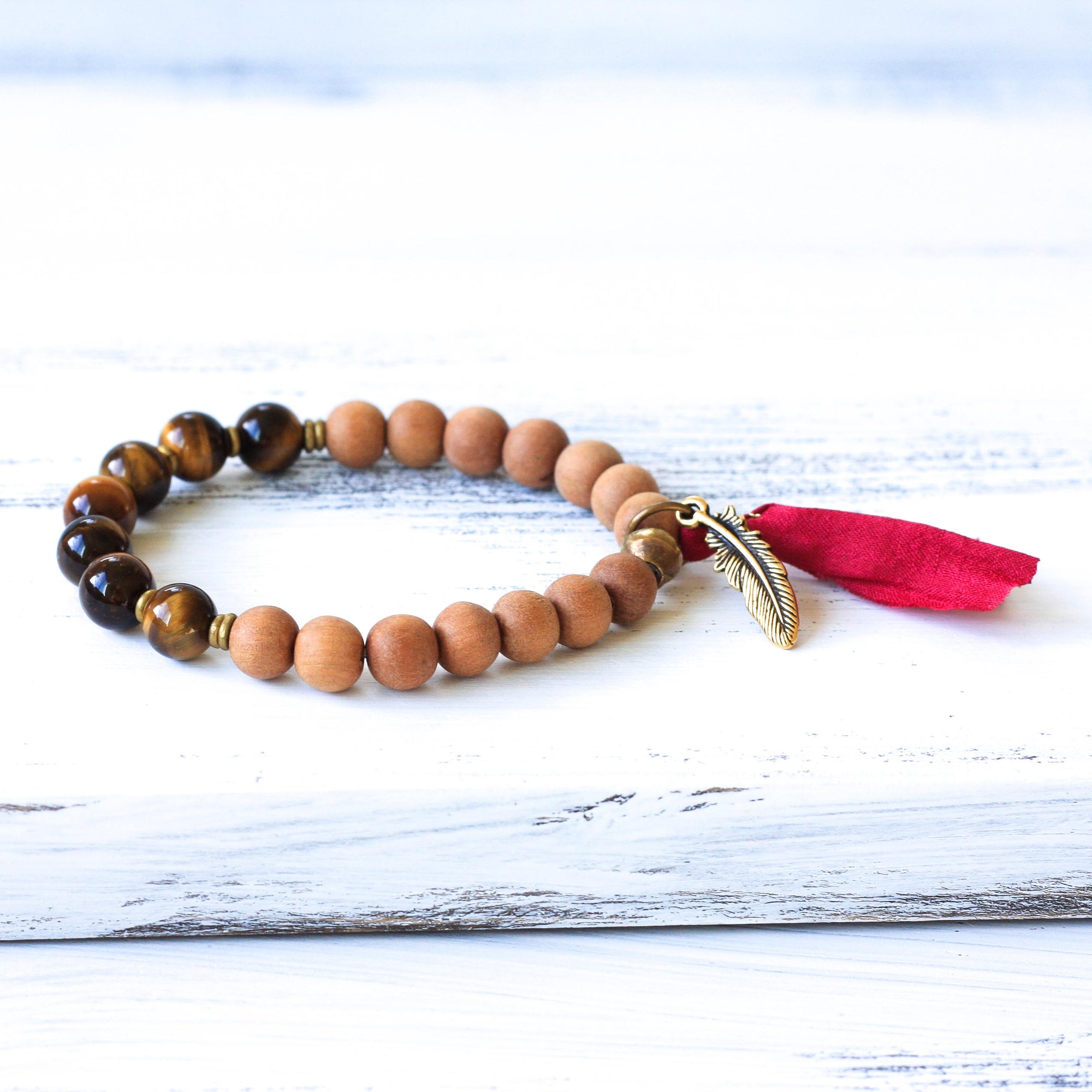 Tiger’s Eye Sandalwood Wrist Mala Beads, natural jewelry