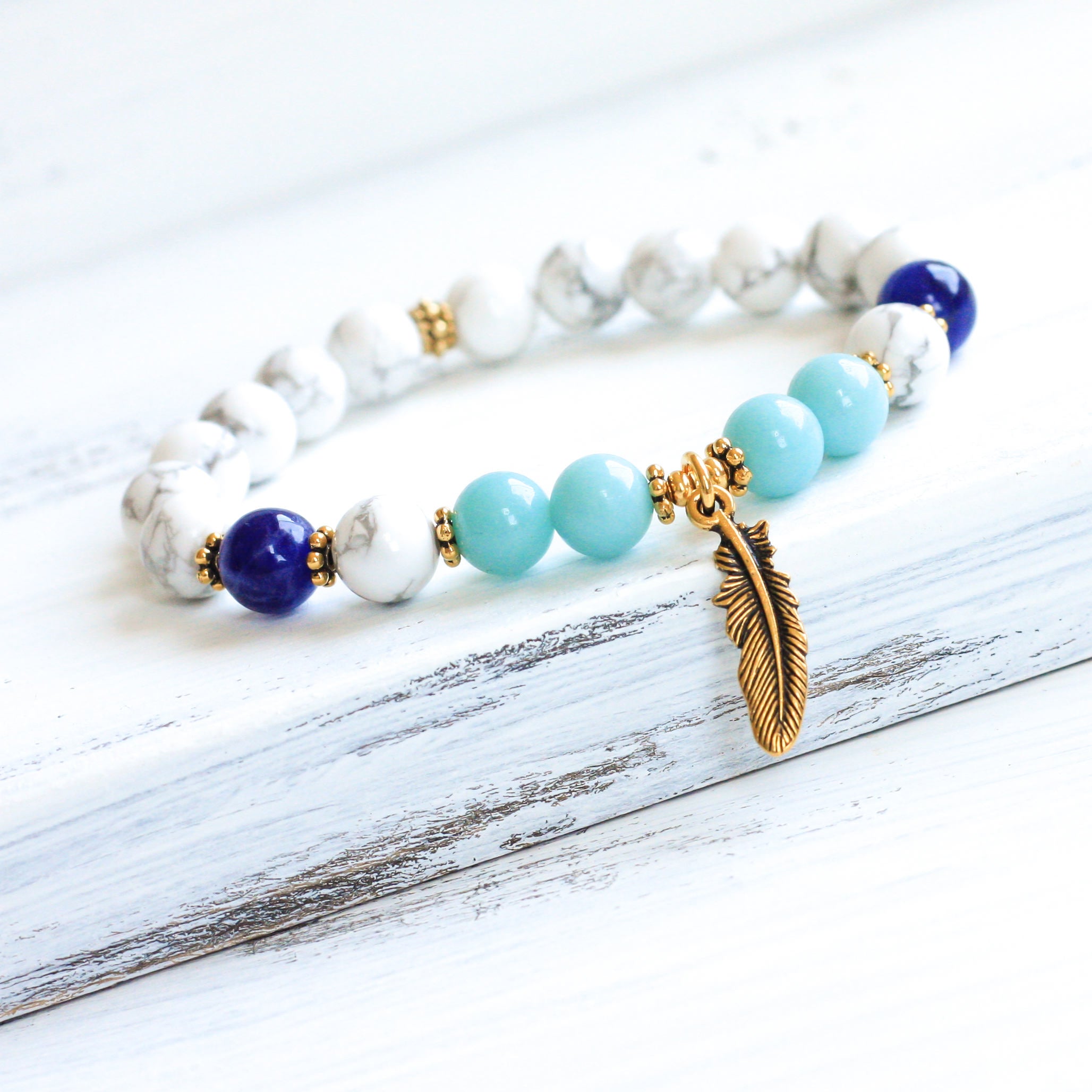 Howlite Amazonite prayer bracelet, handmade jewelry