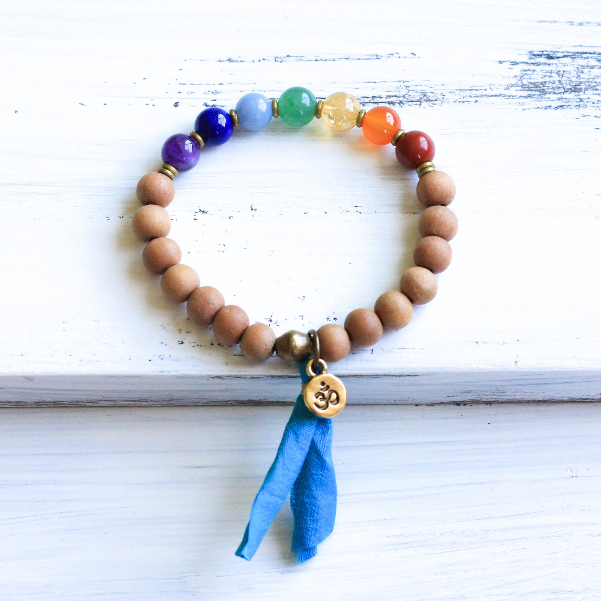 7 Chakra Mala Bracelet with Sandalwood and Tassel