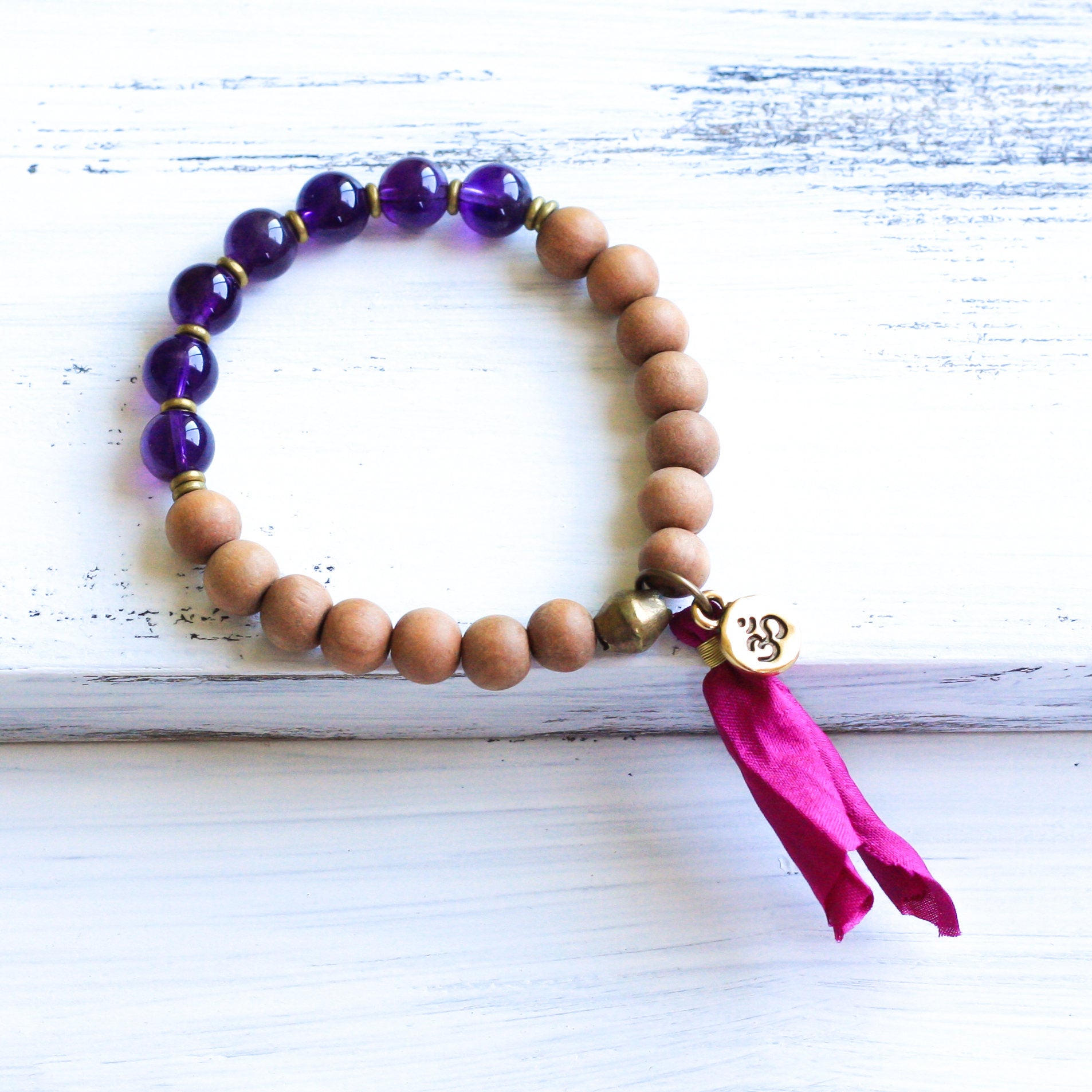 Amethyst Mala Bracelet, boho jewelry