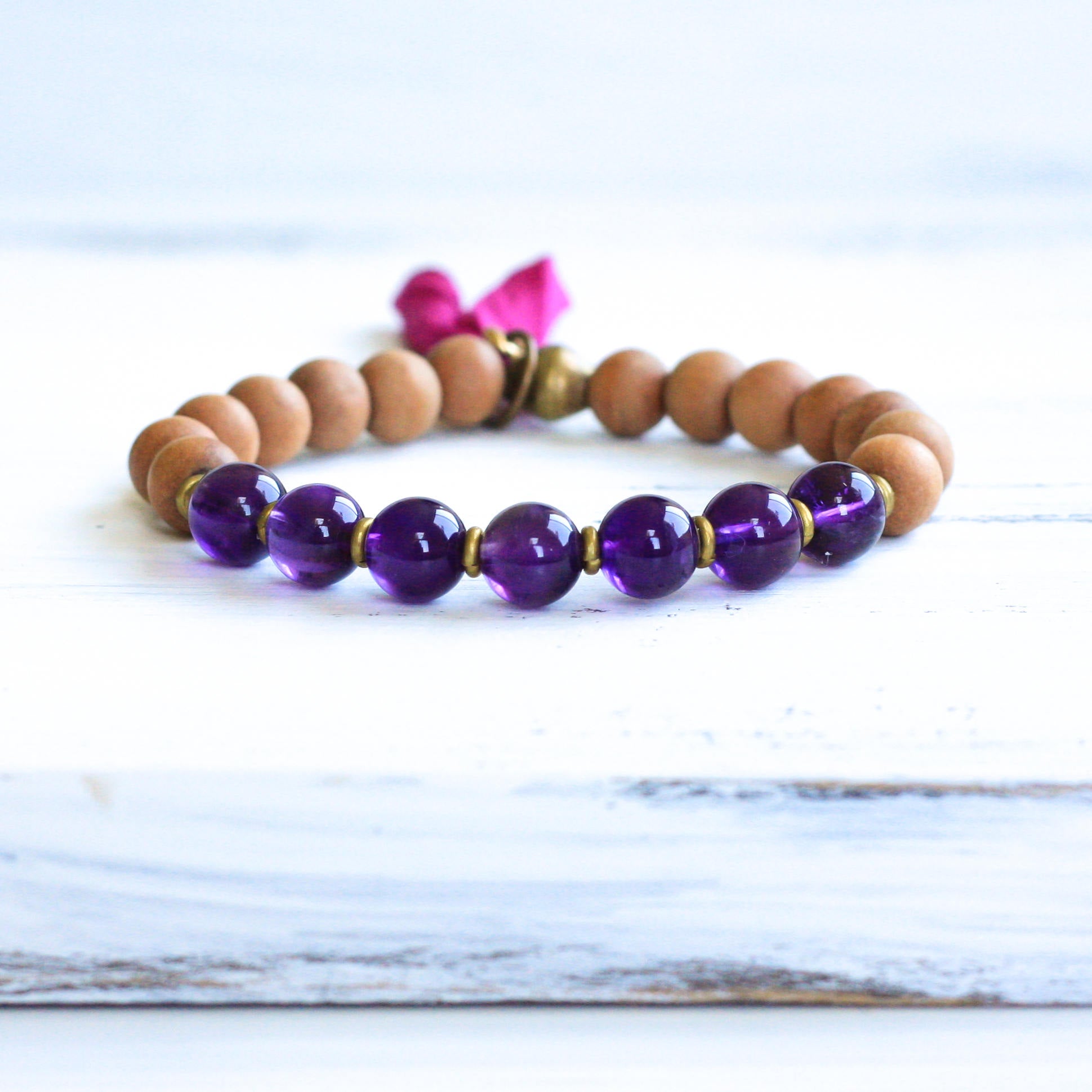 Amethyst Sandalwood Mala Bracelet