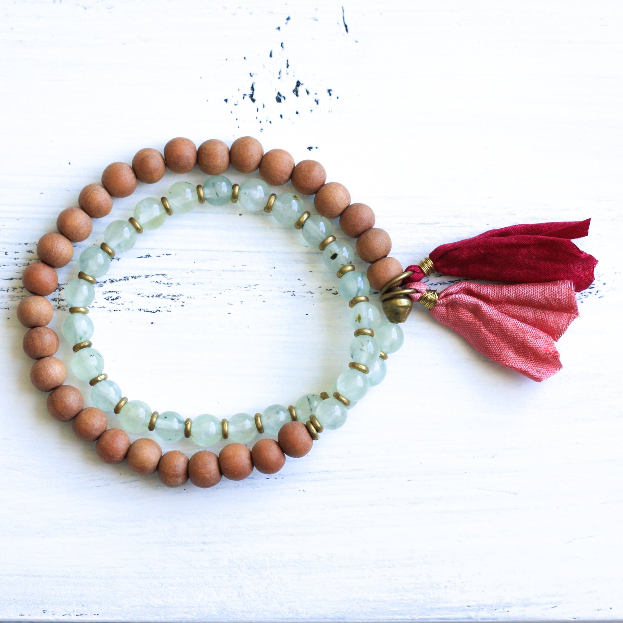 Prehnite Sandalwood Boho Style Bracelet, spiritual jewelry