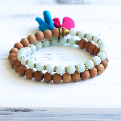 Amazonite Sandalwood Mala Bracelet with Tassel