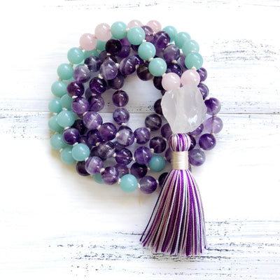 Chevron Amethyst Amazonite Mala Necklace