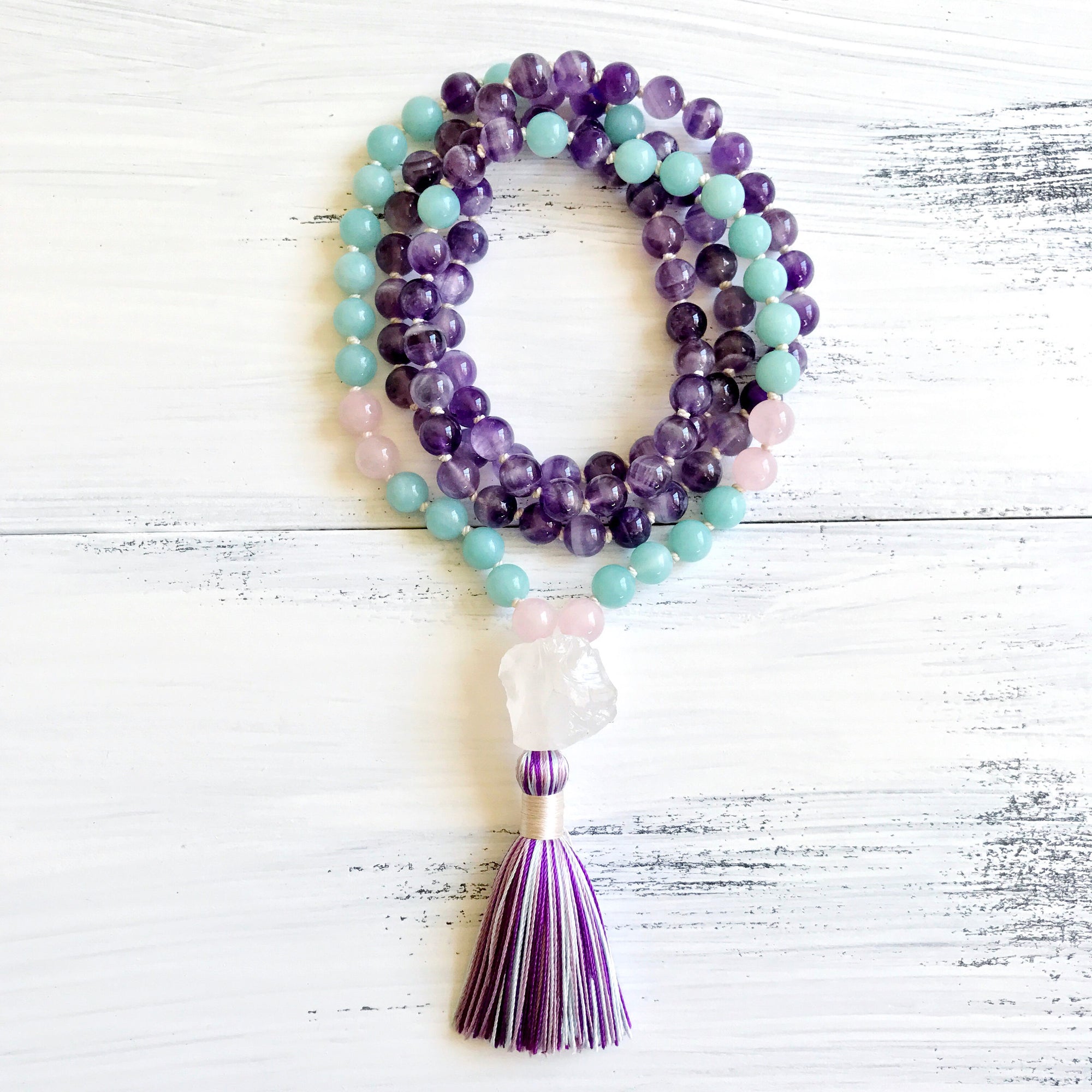 amethyst mala beads 108, boho necklace