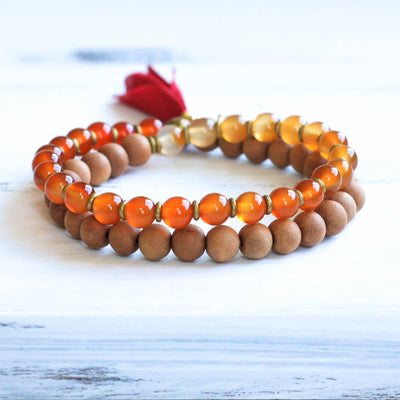 Carnelian Sandalwood Mala Bracelet with Tassel