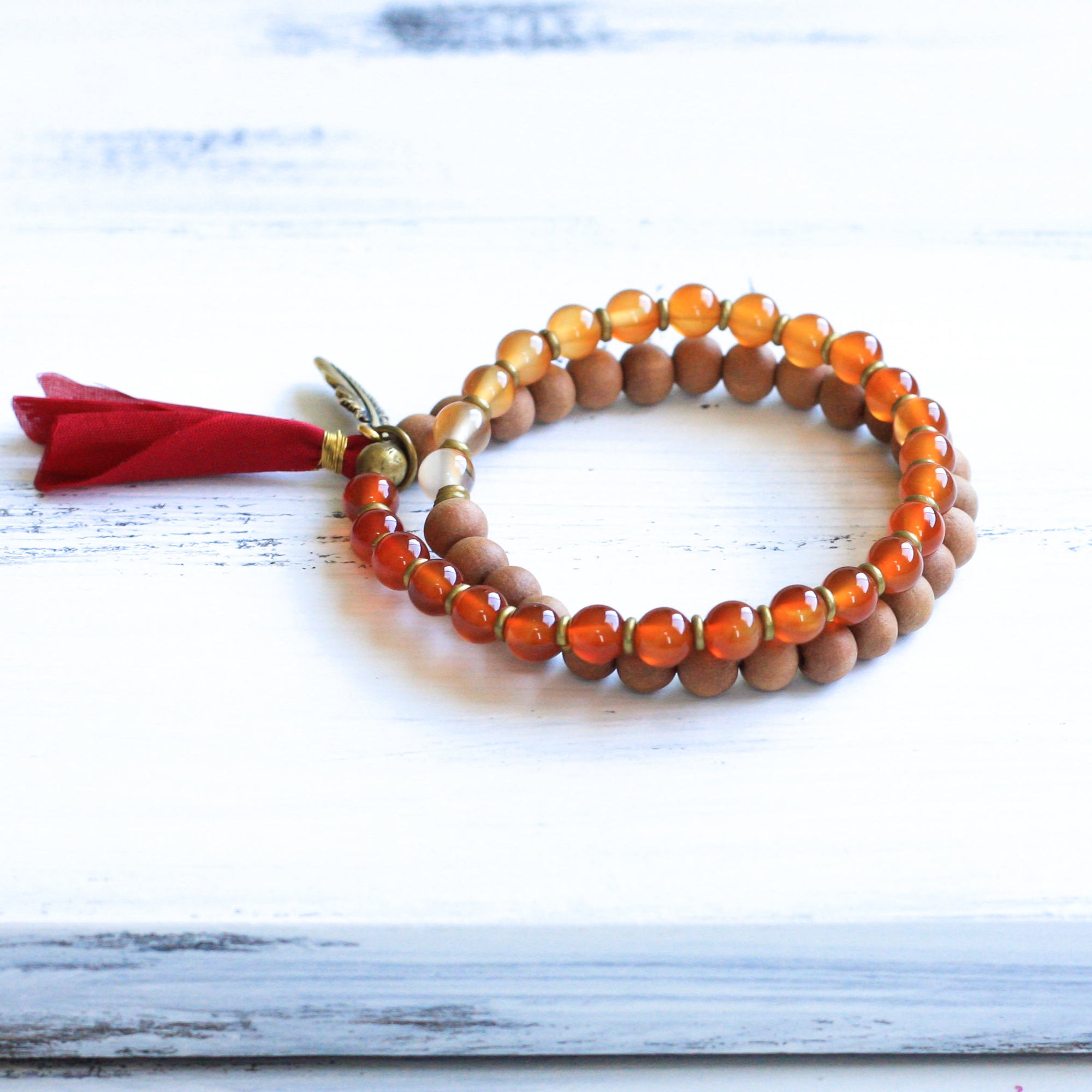 Carnelian Sandalwood buddhist prayer bracelet, boho jewelry