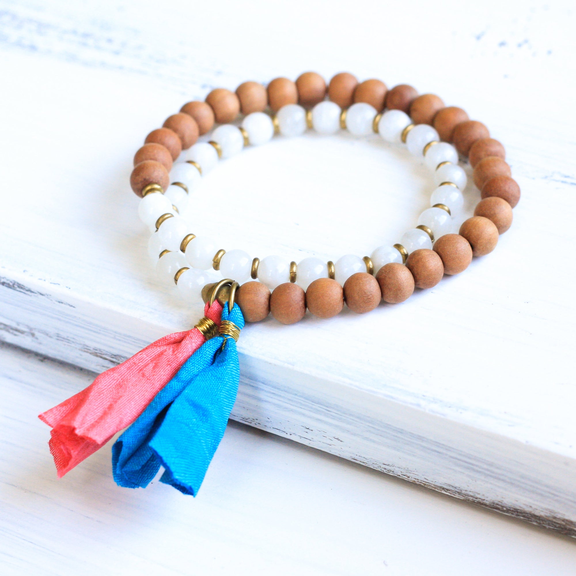 Moonstone Sandalwood boho bracelet, handmade jewelry