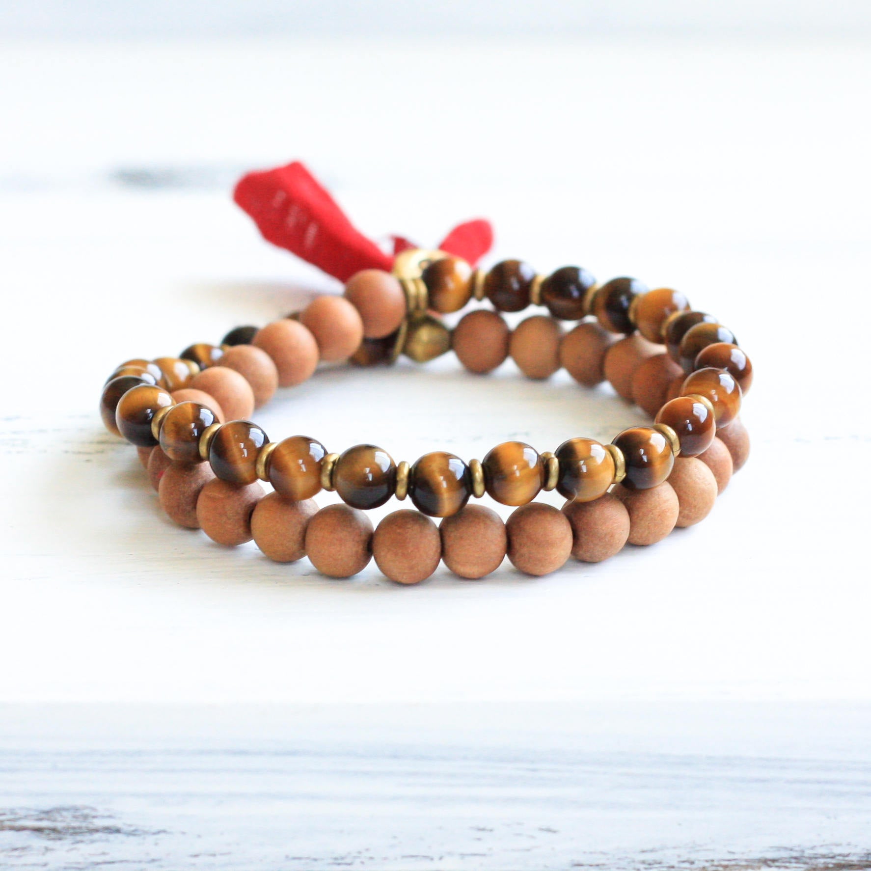 Tiger’s Eye Sandalwood double yoga bracelet, spiritual jewelry