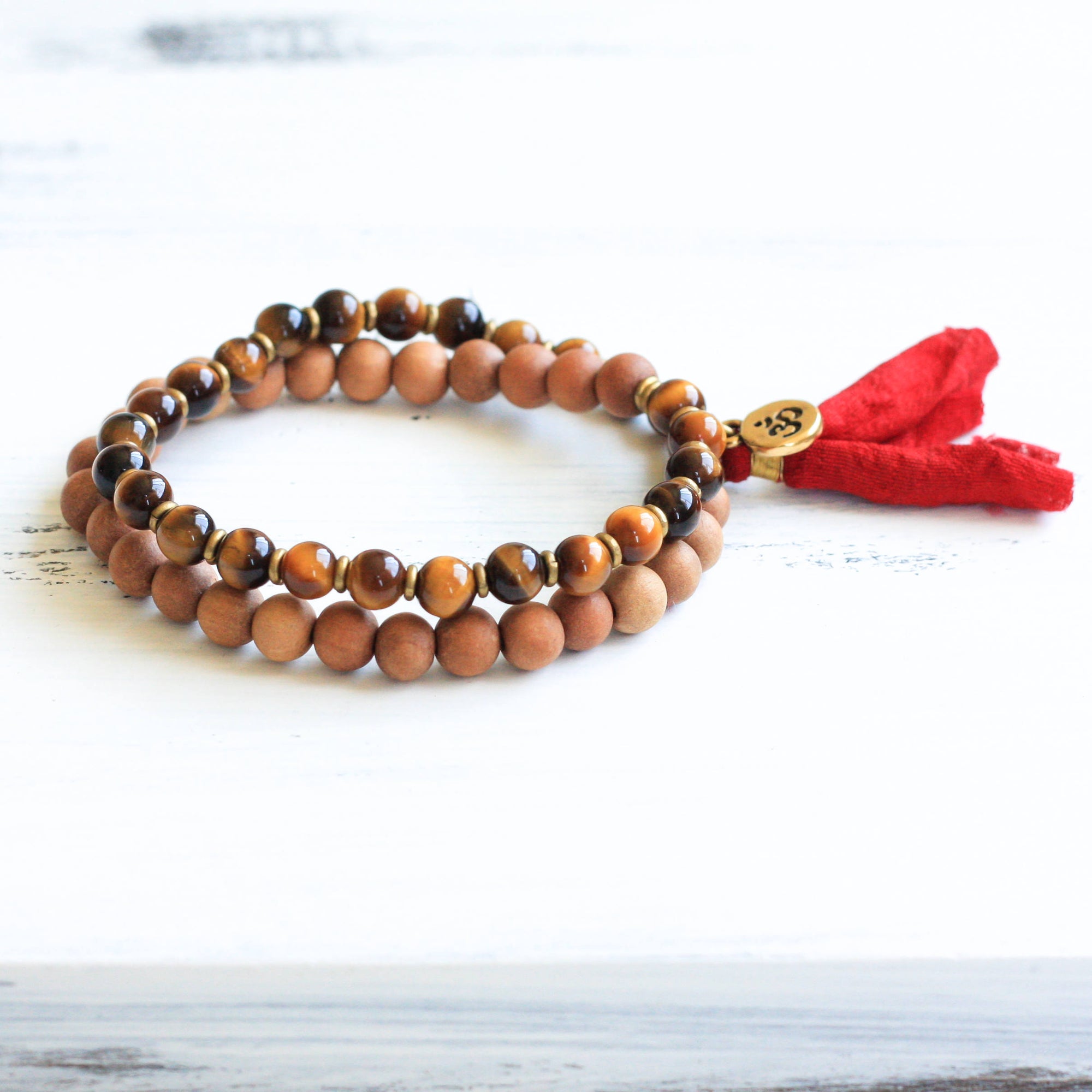 Tiger’s Eye Sandalwood Wrist Mala beads, yoga jewelry