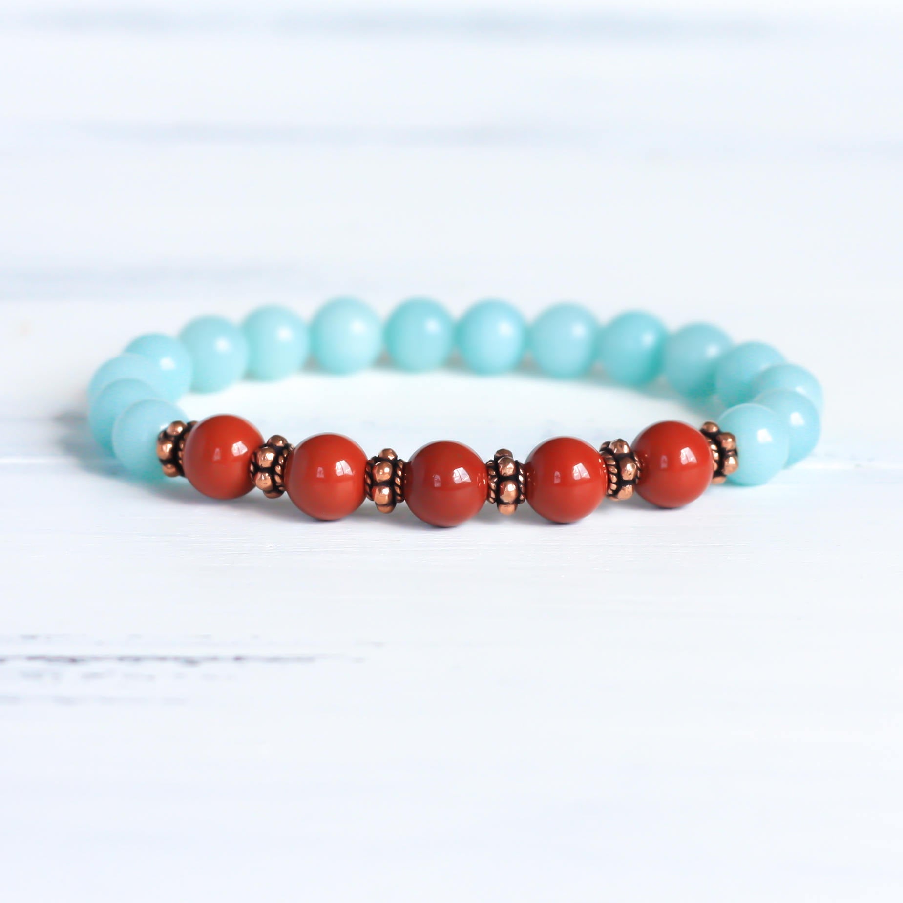 amazonite red jasper wrist mala bracelet, spiritual jewelry
