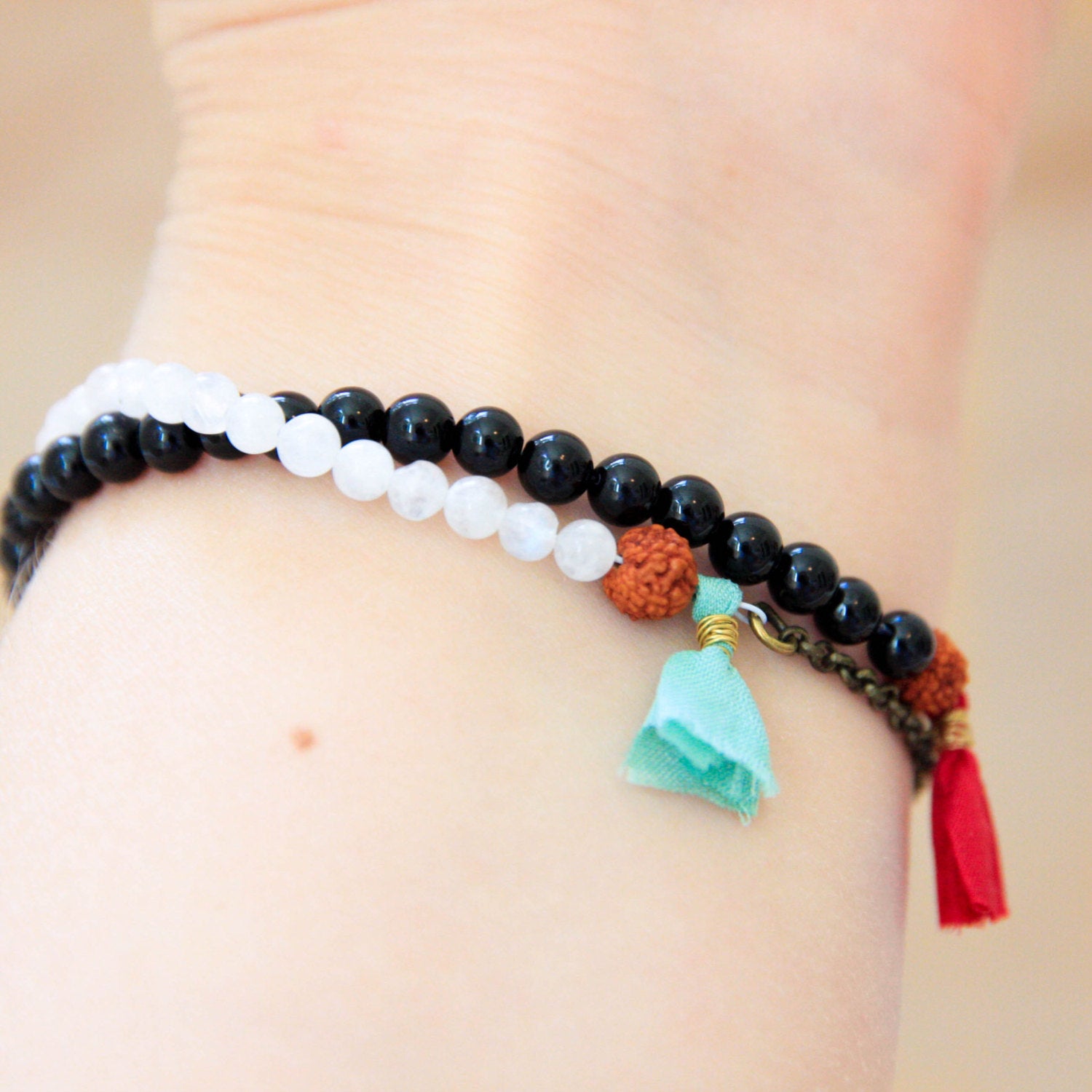 black tourmaline and moonstone dainty bracelets
