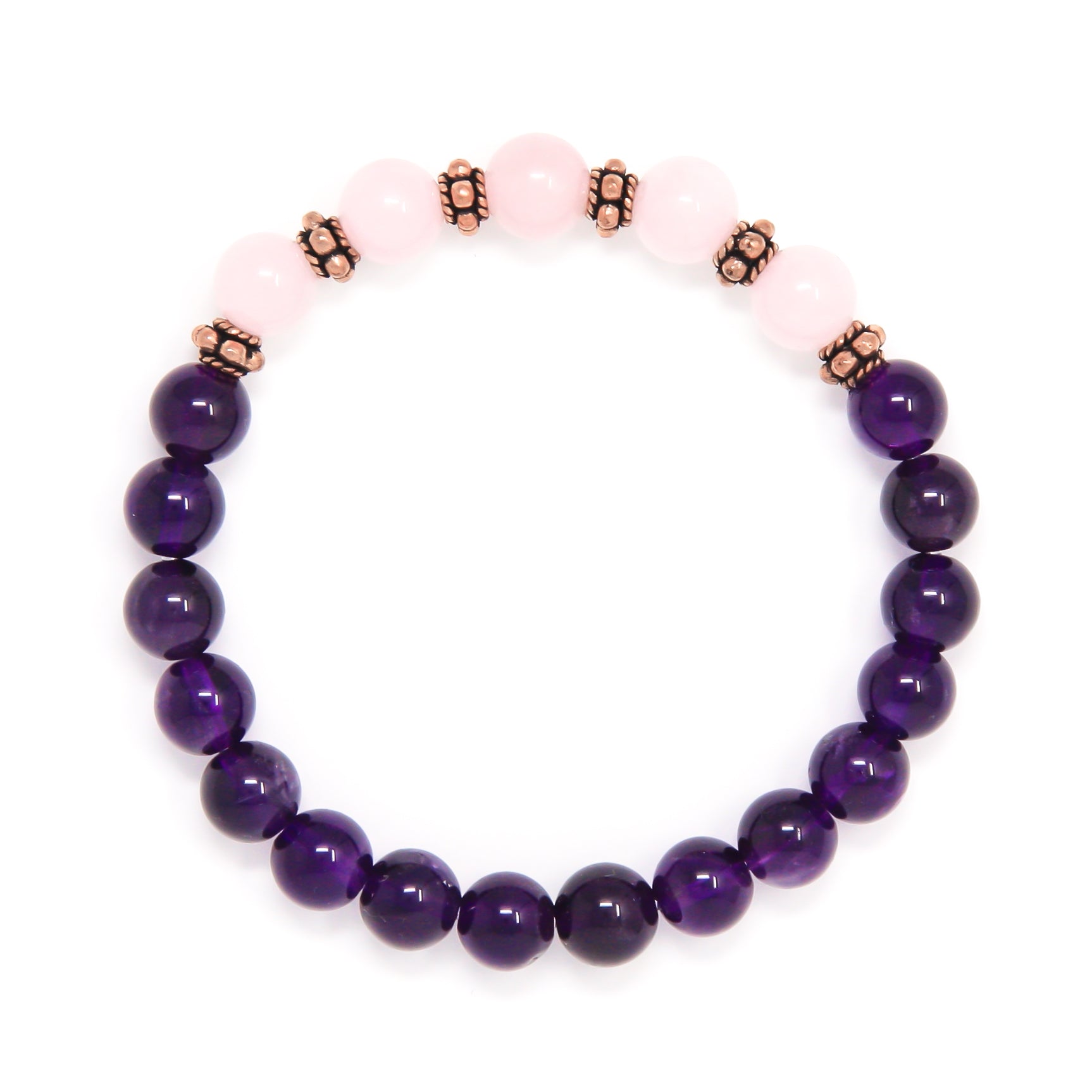 Amethyst Rose Quartz Mala Bracelet, crystal healing jewelry