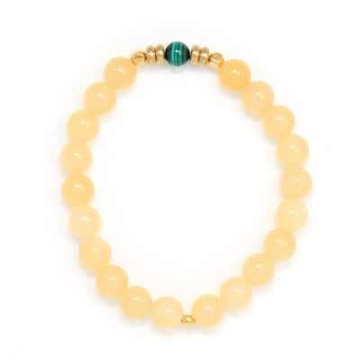 Calcite Mala Bracelet with Malachite, handmade jewelry