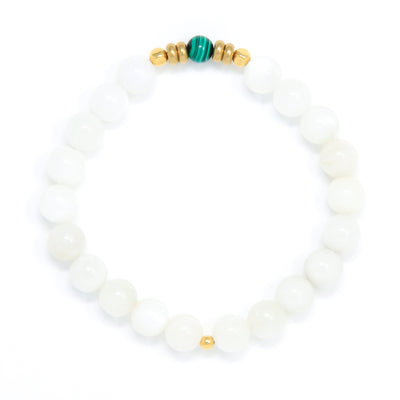 Moonstone Mala Bracelet with Malachite, handmade jewelry