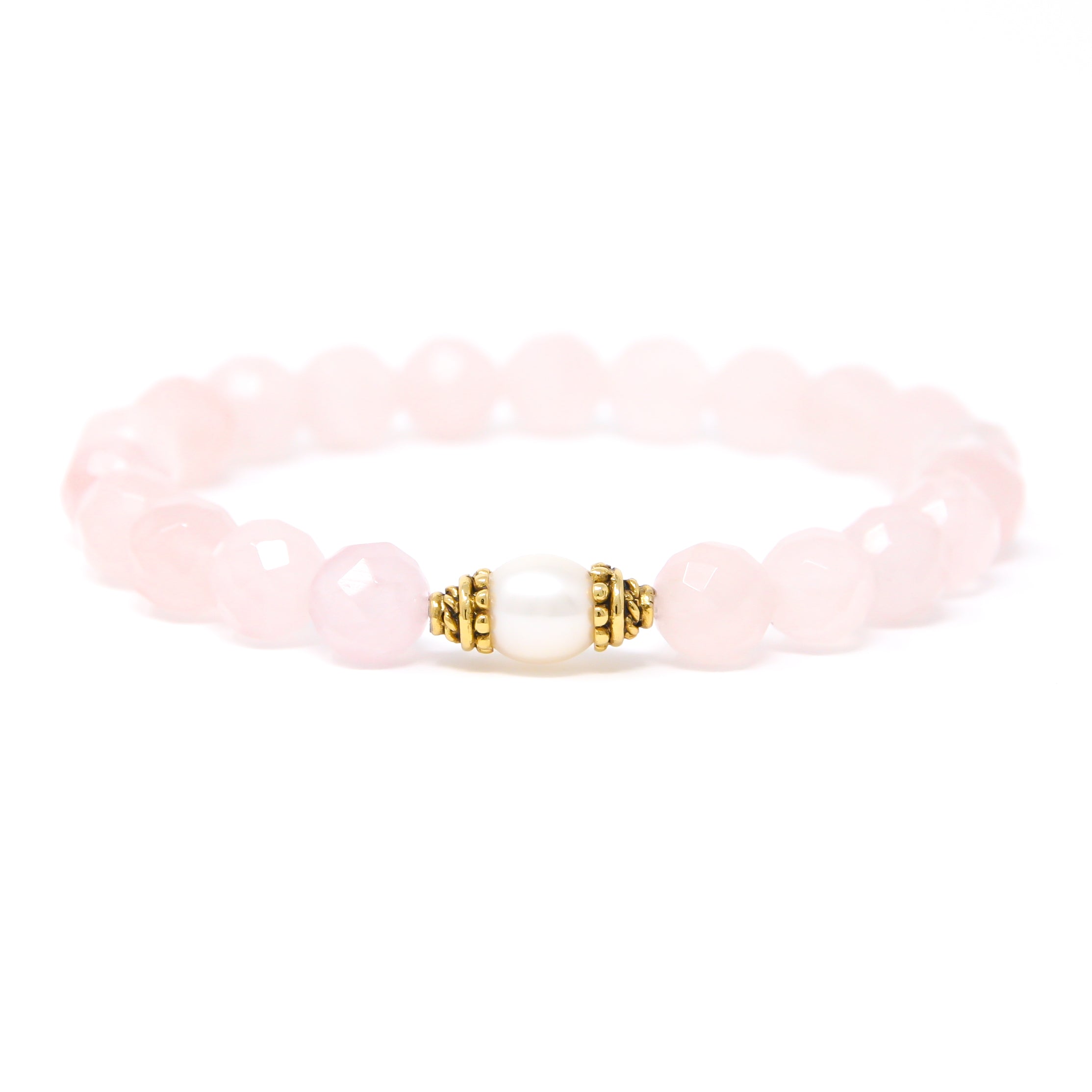 Faceted Rose Quartz Yoga Bracelet Pearl, reiki jewelry