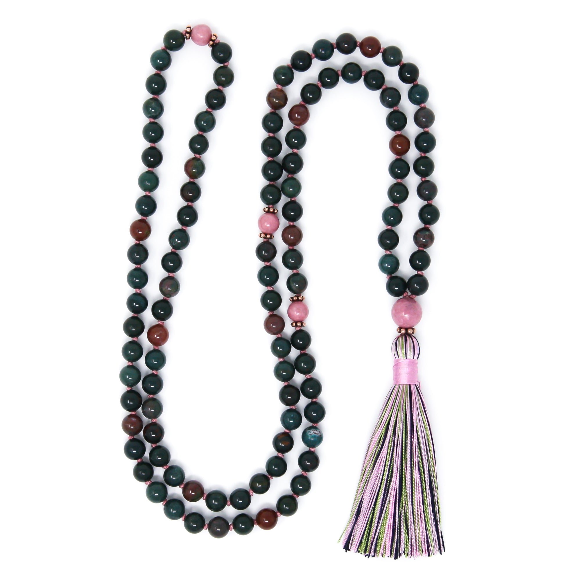 bloodstone long tassel necklace, 108 prayer beads
