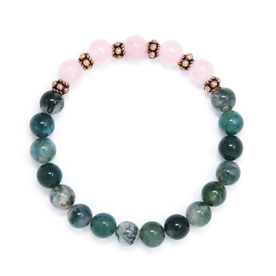 Moss Agate Rose Quartz Mala Bracelet, yoga jewelry