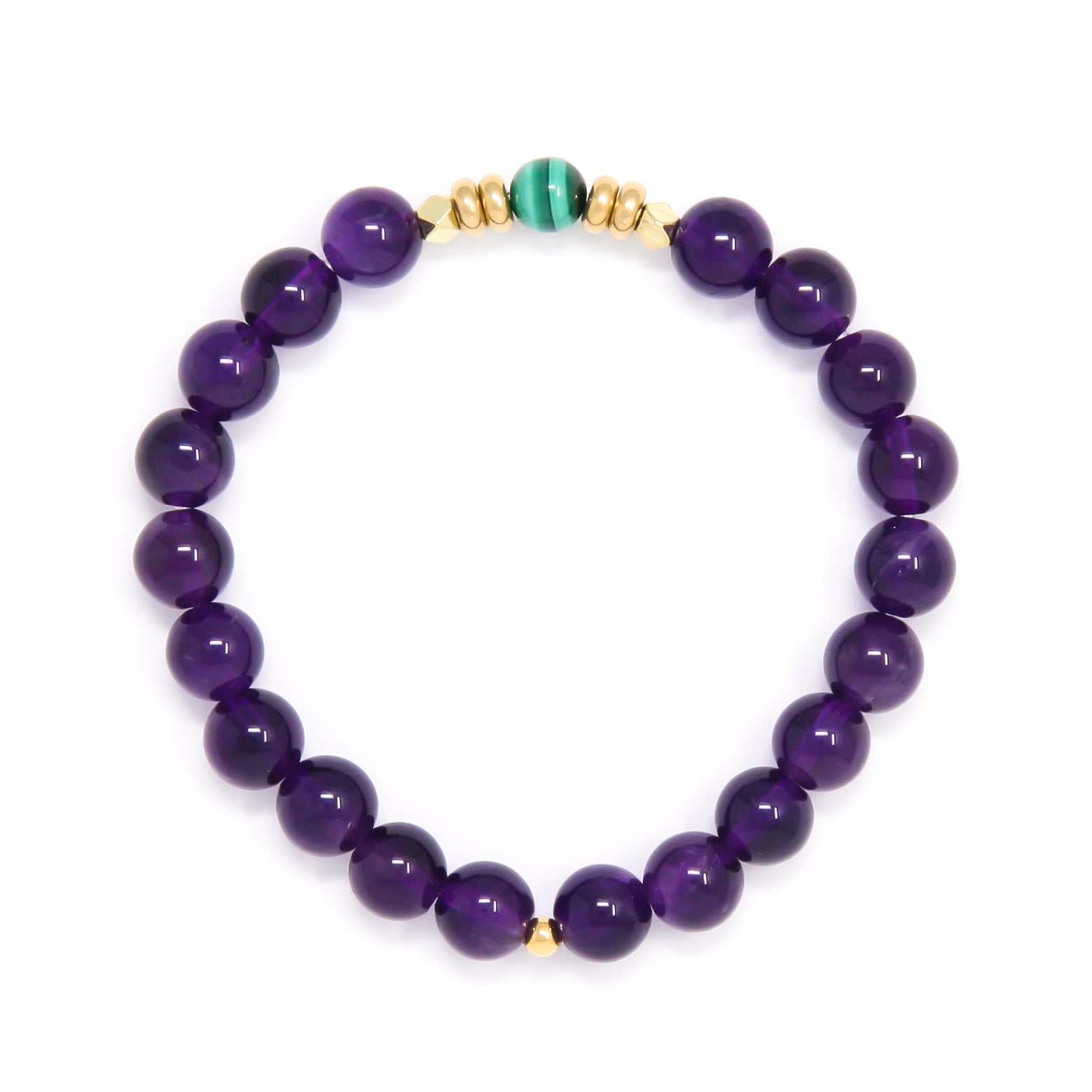 Amethyst Mala Bracelet with Malachite, yoga jewelry