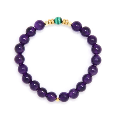 Amethyst Mala Bracelet with Malachite, yoga jewelry