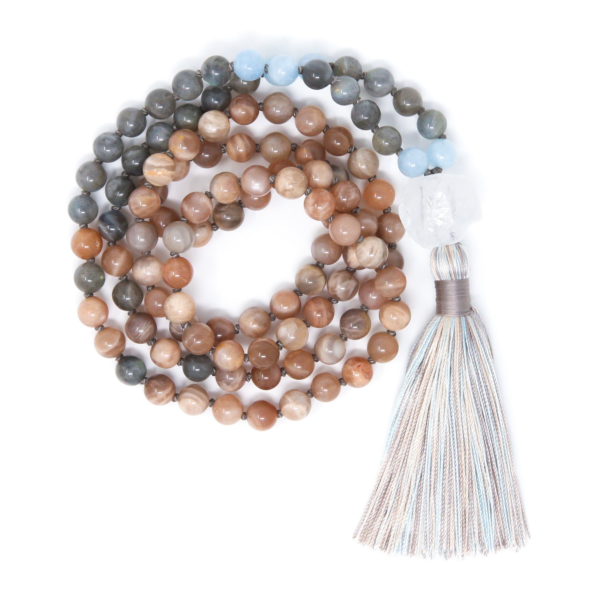 sunstone labradorite mala beads 108, boho jewelry
