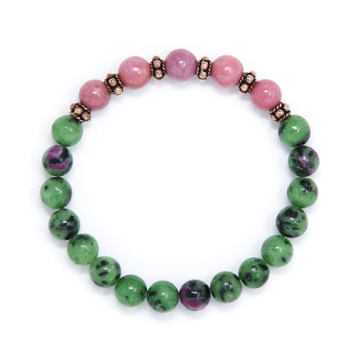 Ruby in Zoisite Rhodonite Mala Bracelet, handmade jewelry