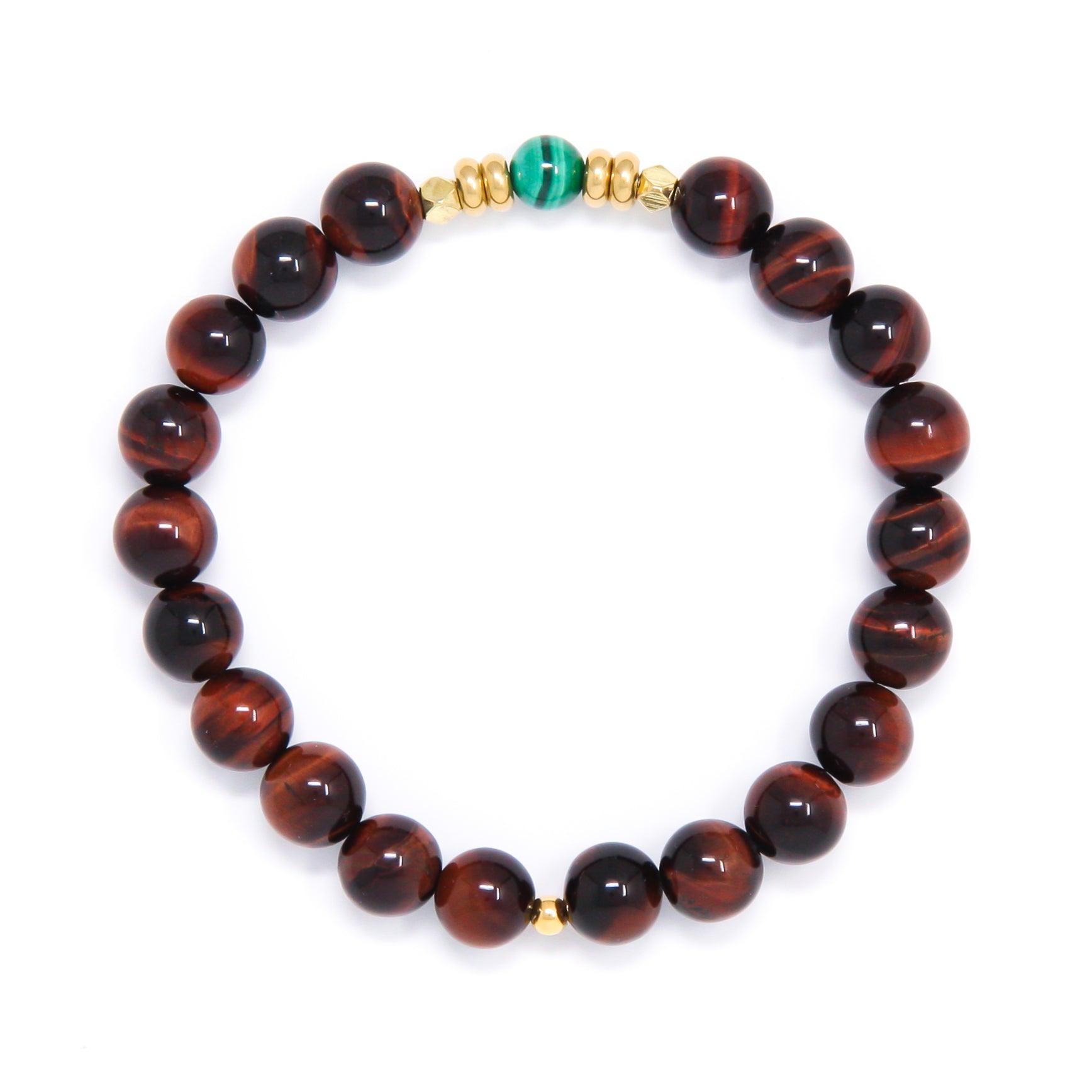 Red Tiger’s Eye Mala Bracelet with Malachite, handmade jewelry