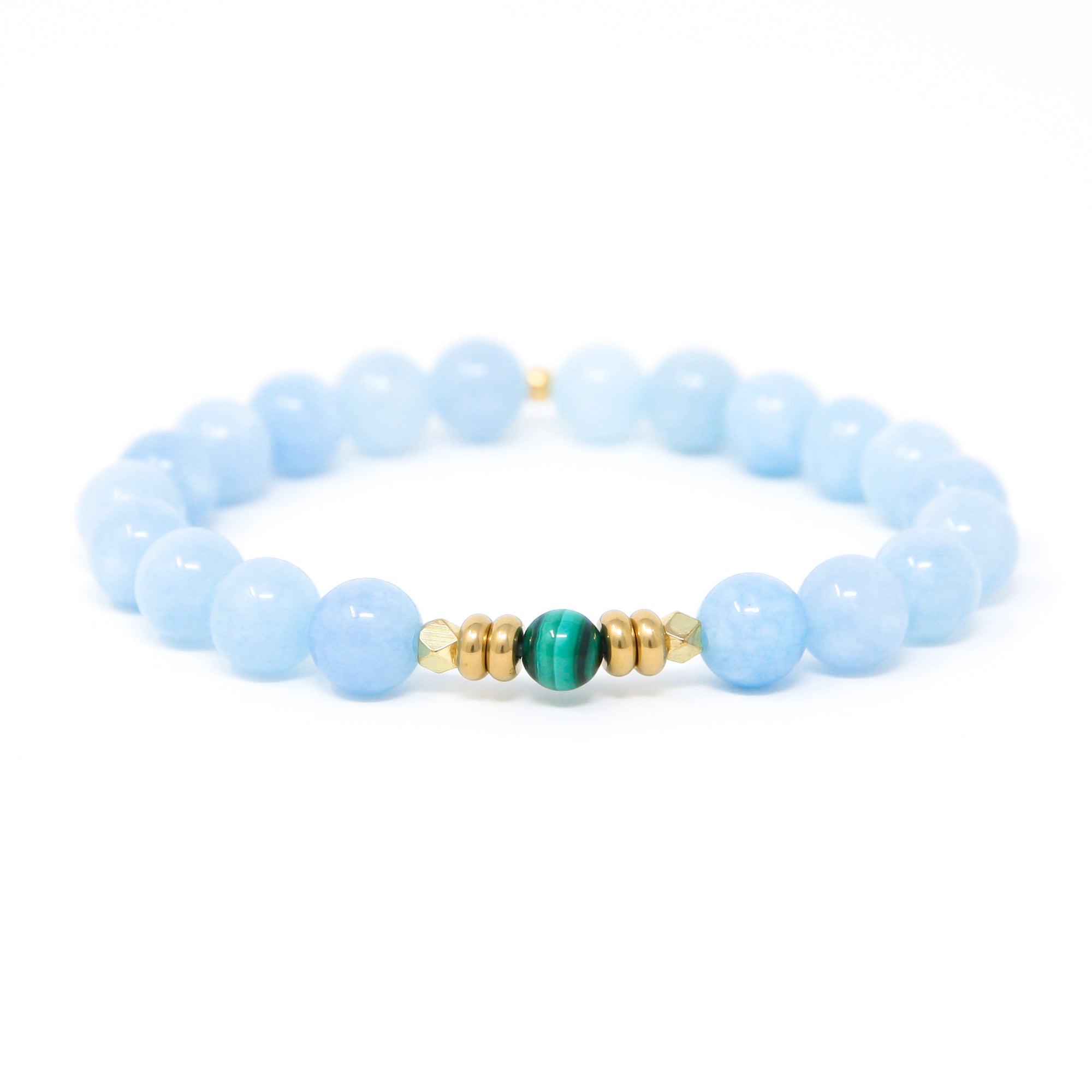 Aquamarine Yoga Bracelet with Malachite, crystal healing jewelry
