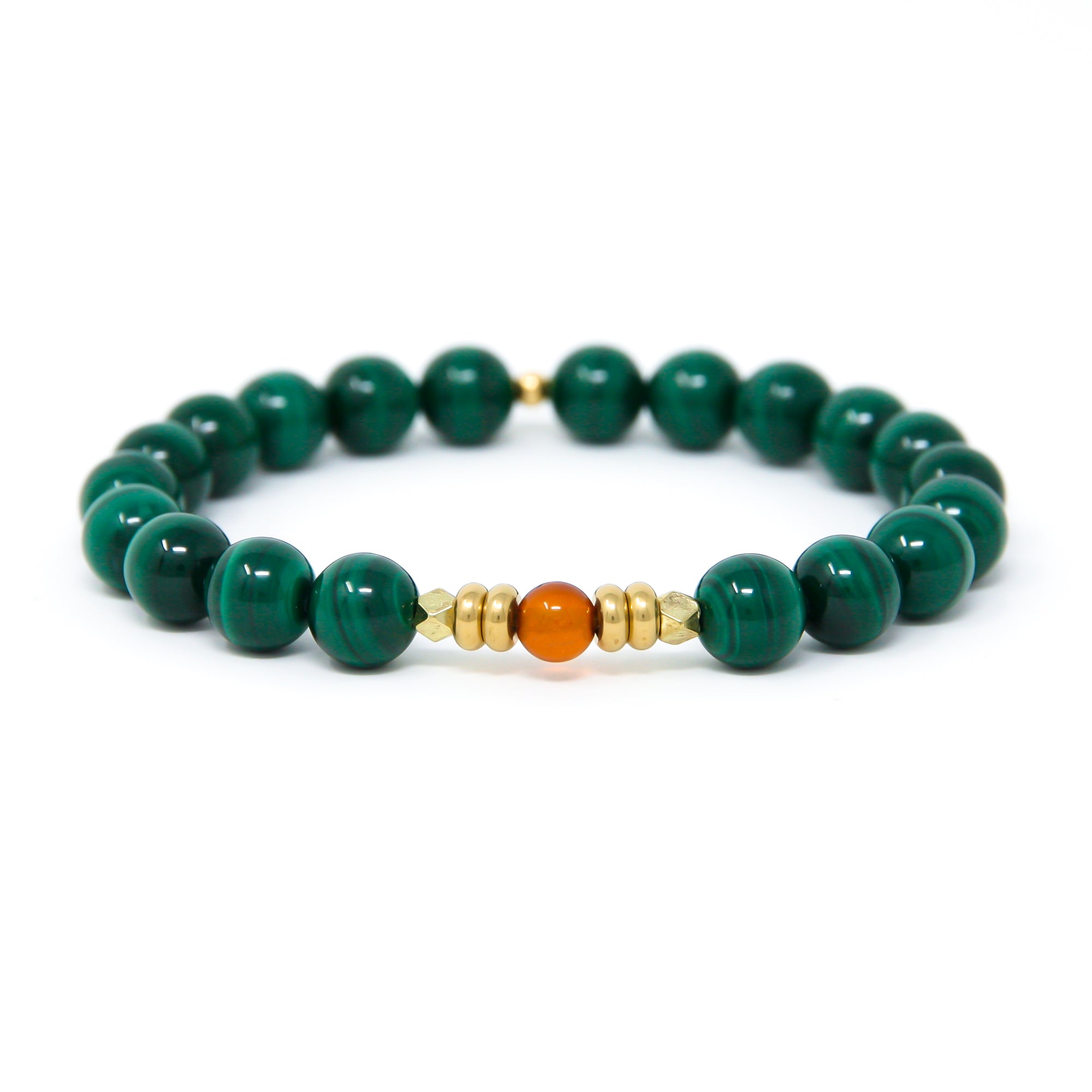 Malachite yoga bracelet with Baltic Amber, handmade jewelry