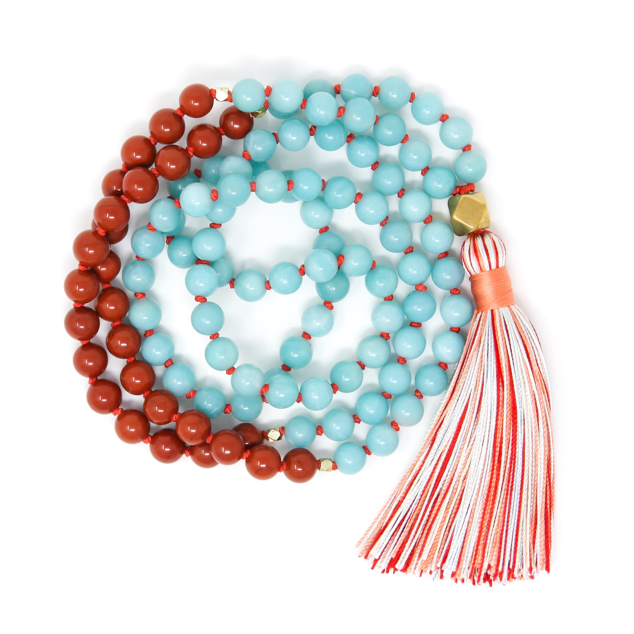 red jasper amazonite mala necklace, yoga jewelry