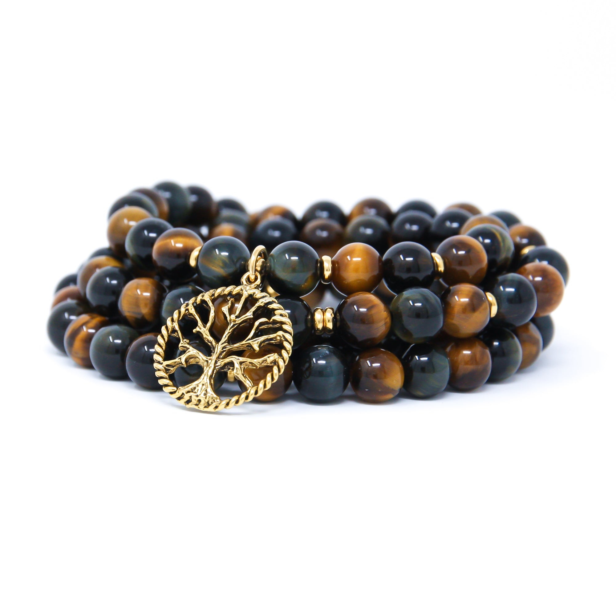 Blue Yellow Tiger’s Eye japa mala necklace, meditation beads