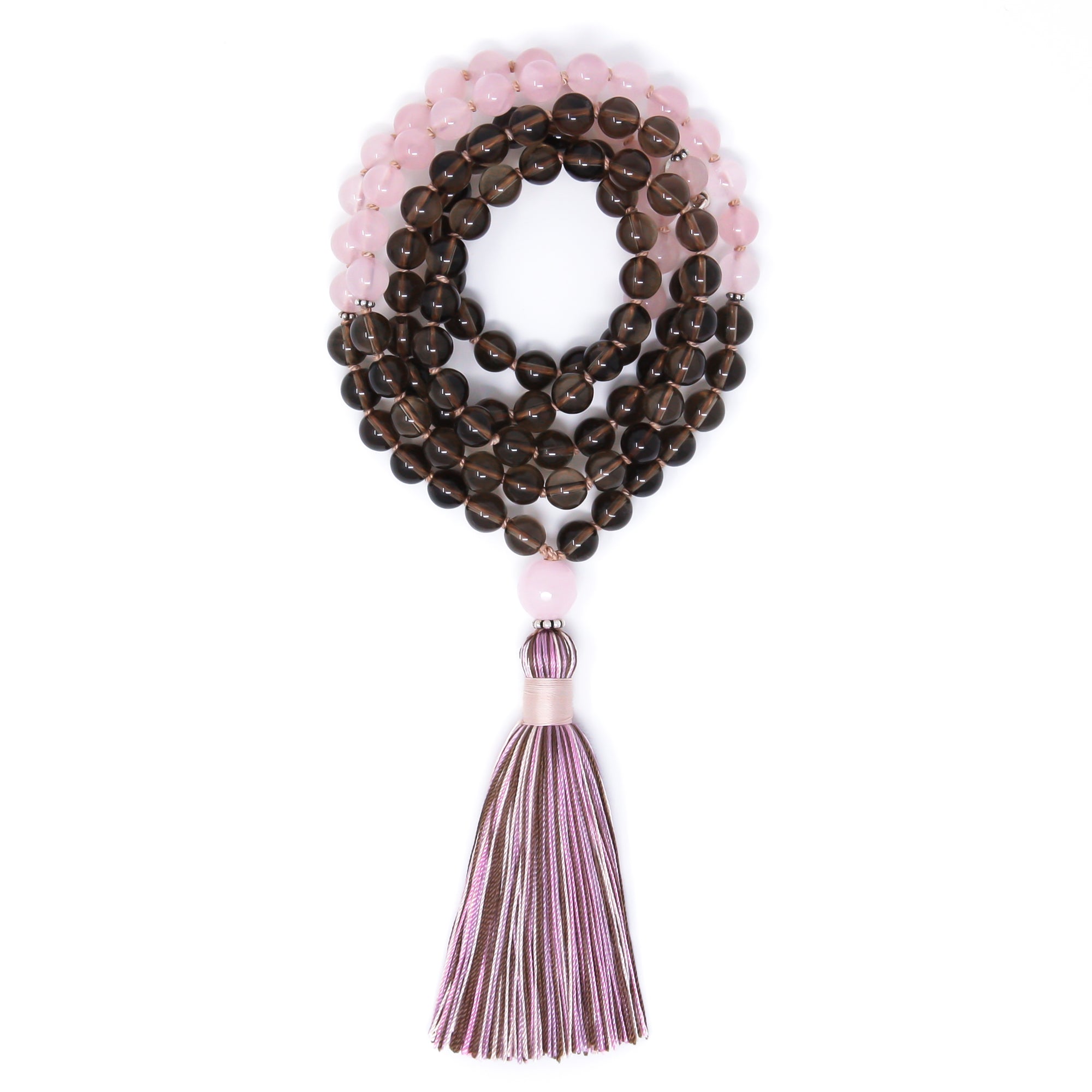 smoky quartz rose quartz mala beads 108, healing jewelry