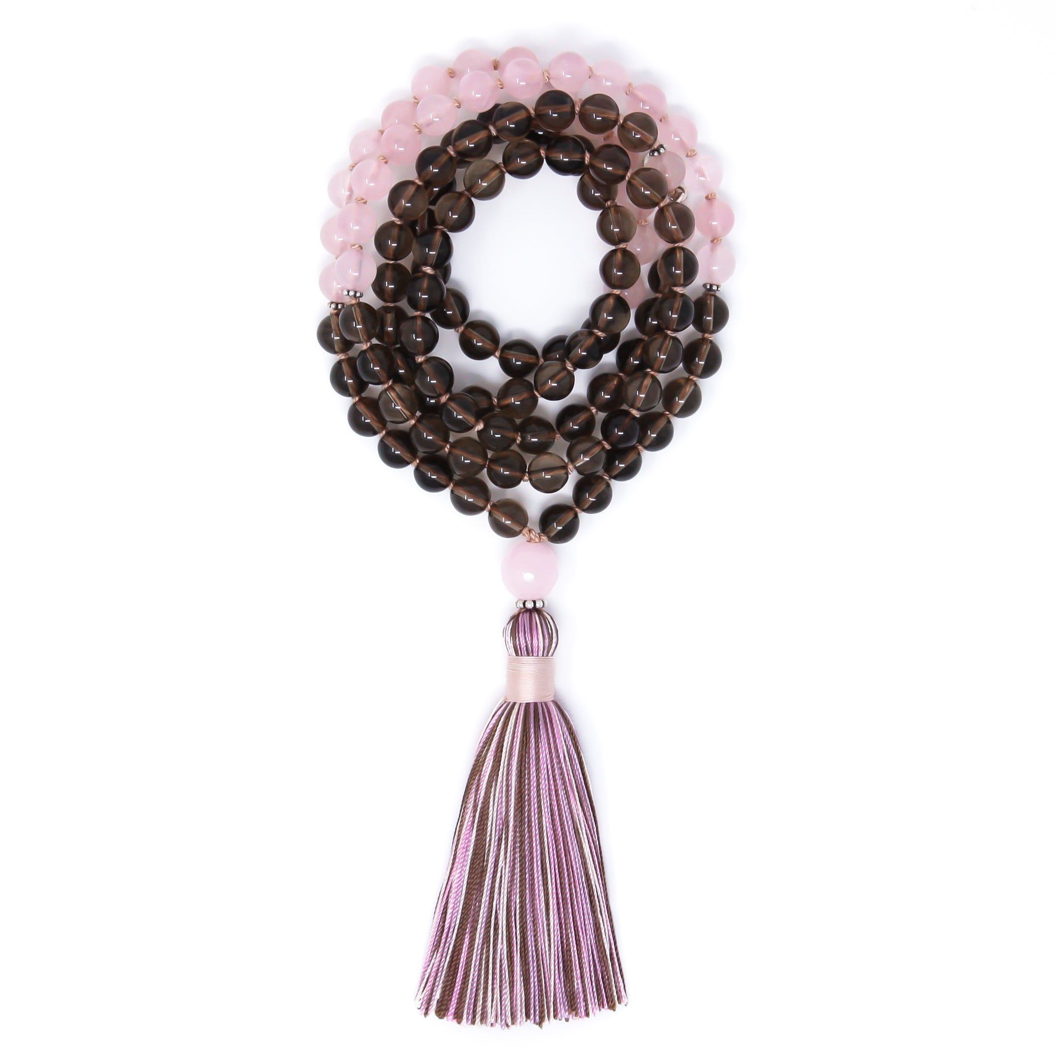 smoky quartz rose quartz mala beads 108, healing jewelry
