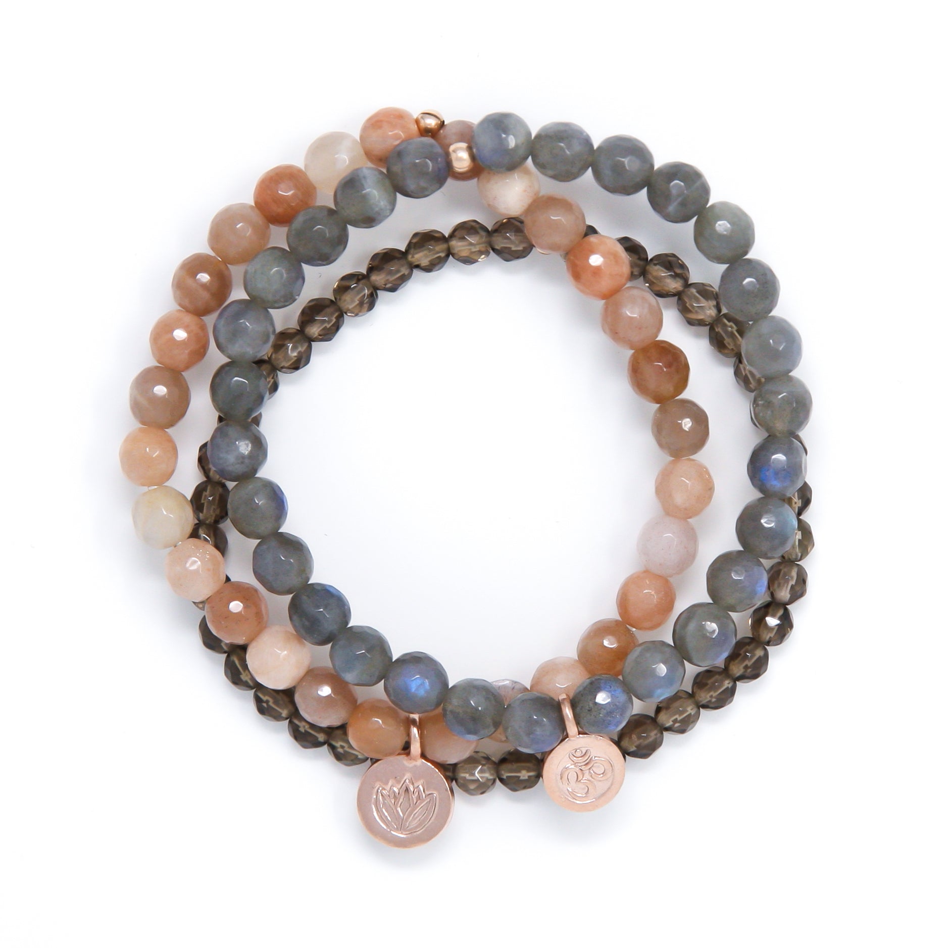 Sunstone, Labradorite, Smoky Quartz Healing Bracelet Set, modern yoga jewelry