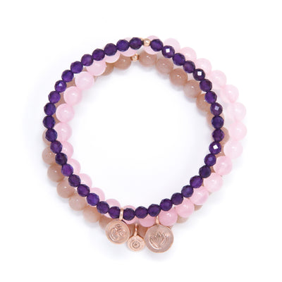 Amethyst, Rose Quartz, Sunstone Healing Bracelet Set, modern yoga jewelry