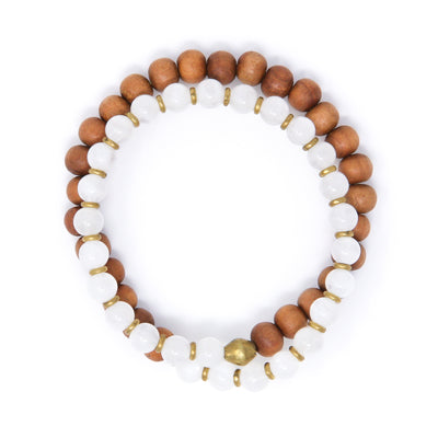 Moonstone Sandalwood Mala Bracelet, yoga jewelry made in USA 