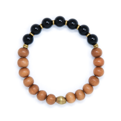 Black Onyx Sandalwood Mala Bracelet, handmade yoga jewelry