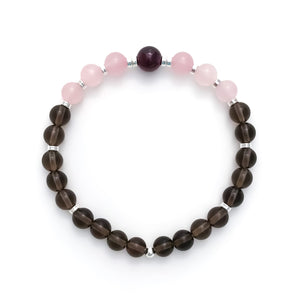 Grounded in Love : Garnet, Rose Quartz & Smoky Quartz Mala Bracelet, handmade crystal jewelry
