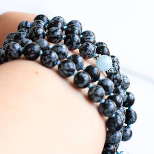 Black knotted mala beads, buddhist jewelry