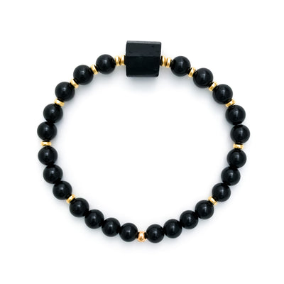 Peace & Protection Black Tourmaline Mala Bracelet with raw Tourmaline focal bead, handmade crystal jewelry