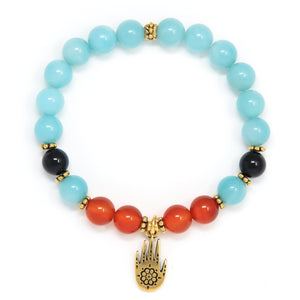 Amazonite Carnelian Mala Bracelet w hamsa charm, spiritual jewelry