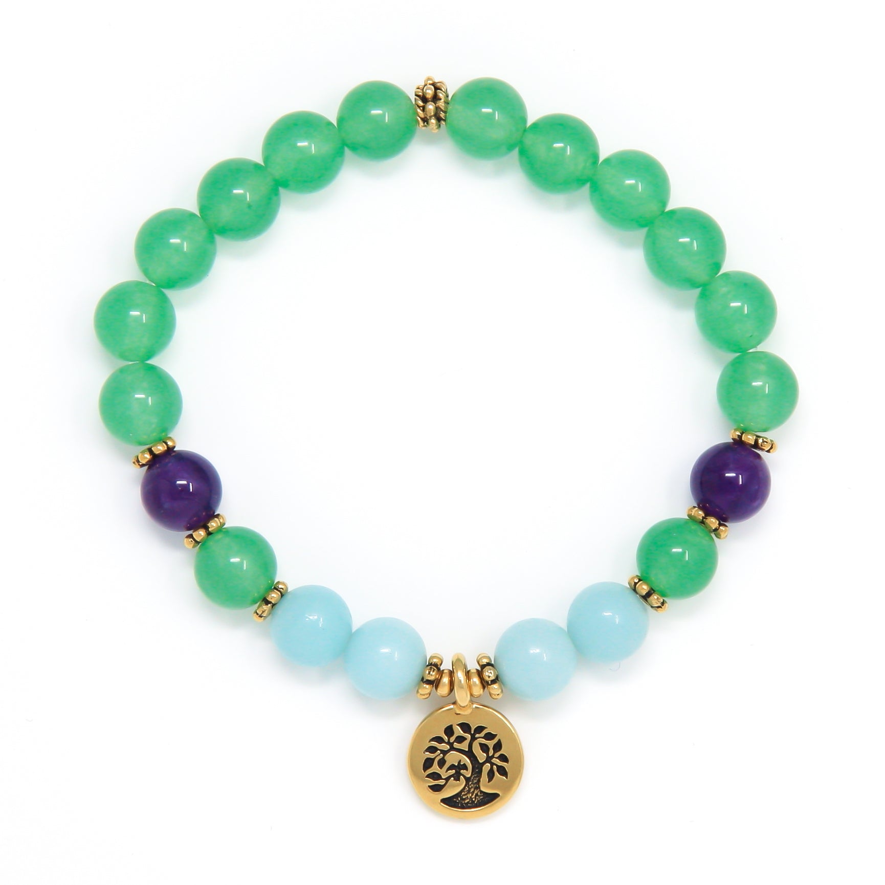 Green Aventurine & Amazonite Mala Bracelet, Choose Your Charm