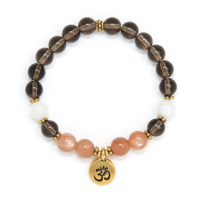 Smoky Quartz Sunstone Moonstone Mala Bracelet, spiritual jewelry
