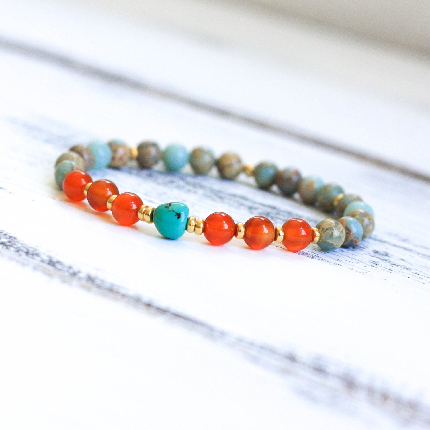african opal carnelian turquoise wrist mala beads