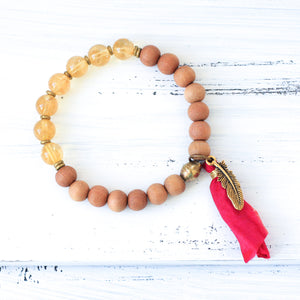 citrine wrist mala beads, sandalwood bracelet
