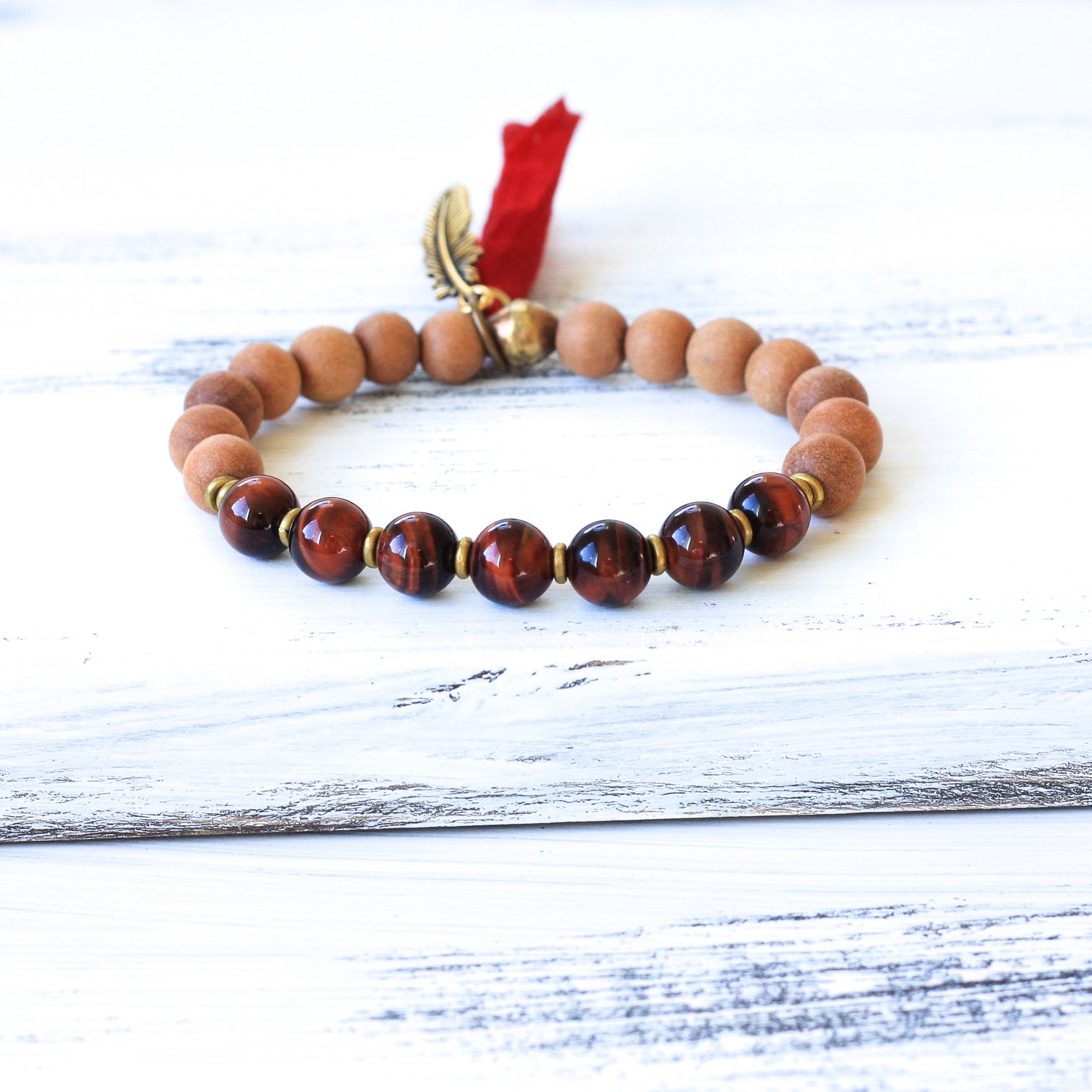 Red Tiger’s Eye Sandalwood prayer bracelet, buddhist jewelry