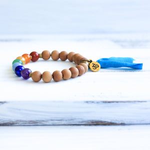 sandalwood bracelet with chakra crystals
