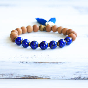Lapis Lazuli Sandalwood Mala Bracelet, spiritual jewelry