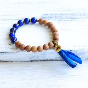 Lapis Lazuli Sandalwood prayer bead bracelet, buddhist jewelry