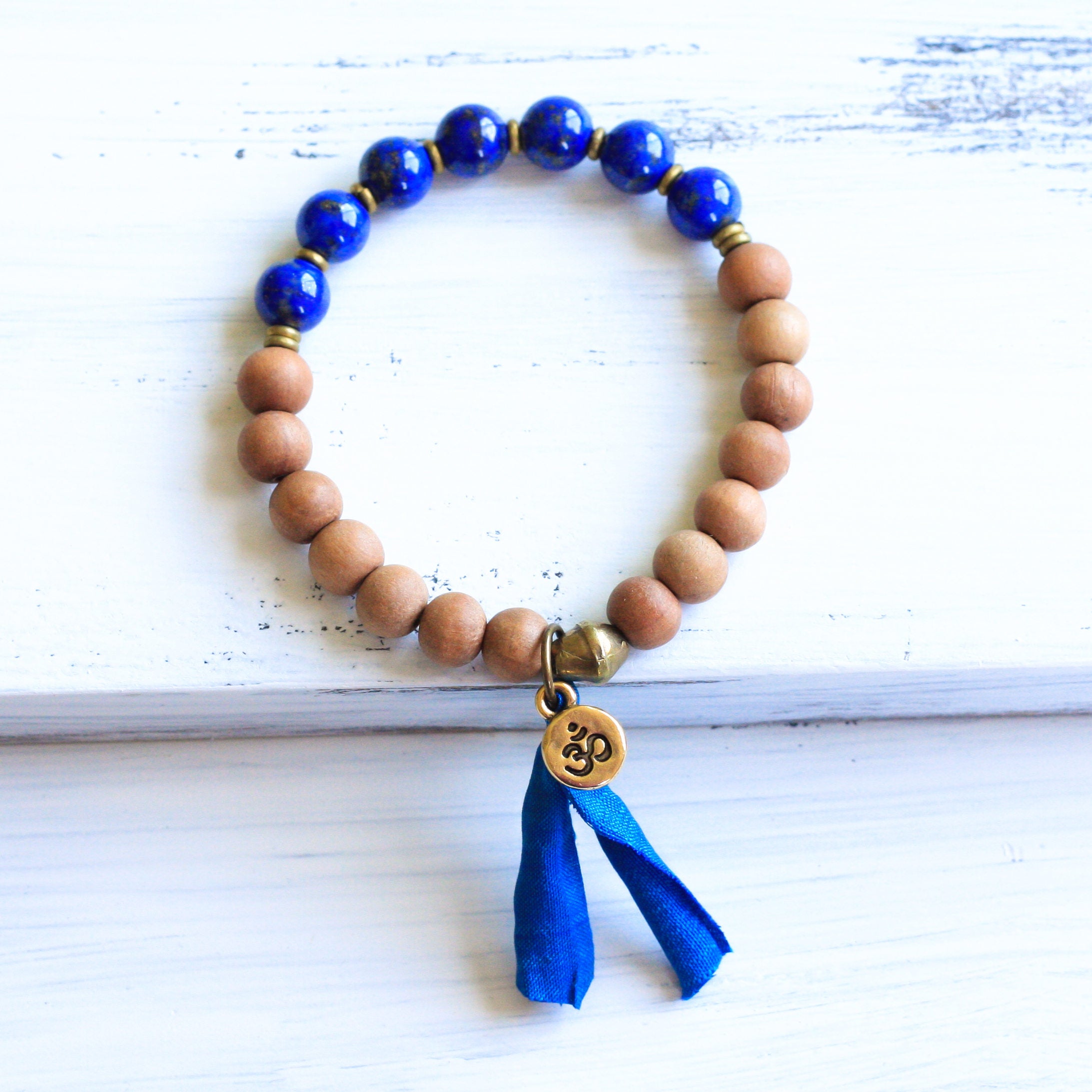 Sandalwood Lapis Lazuli mala bracelet, yoga jewelry